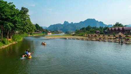 Intrepid travellers on the Nam Song river