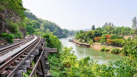 Death Railway with landscape in background, Kanchanaburi, Thailand