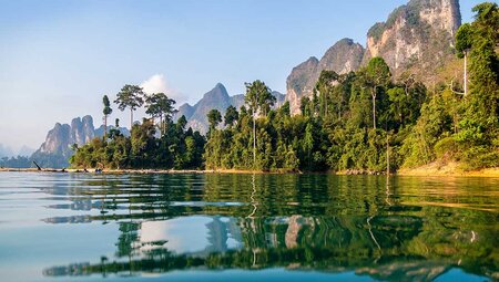 The beautiful shoreline of Khao Sok in Thailand