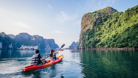 Travellers kayaking in Vietnam