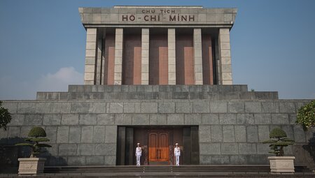 See the Ho Chi Minh mausoleum in Hanoi