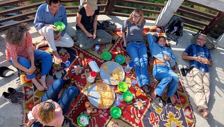 Group enjoying lunch in Karavasta Lagoon, Albania