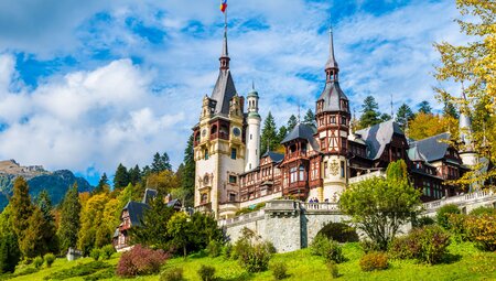 Gilded and elaborately decorated Peles Castle in the mountains of Transylvania, Romania