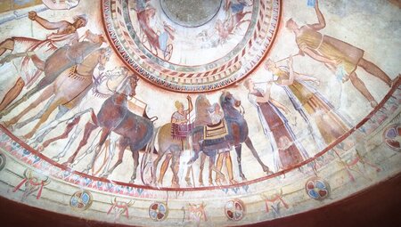 Ceiling artwork detailing in Thracian Tomb interior, Kazanlak, Bulgaria
