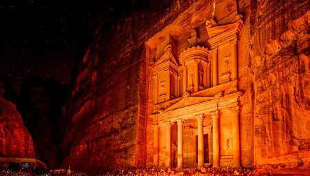 The stunning city of Petra at night, Jordan