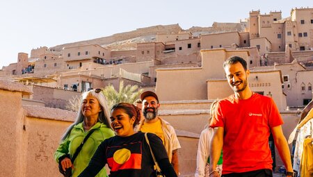 Group walking through Air Banhaddou, Morocco