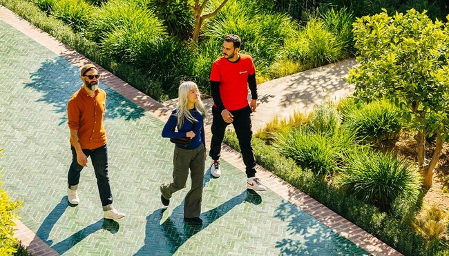 Walking through gardens in Marrakesh, Morocco