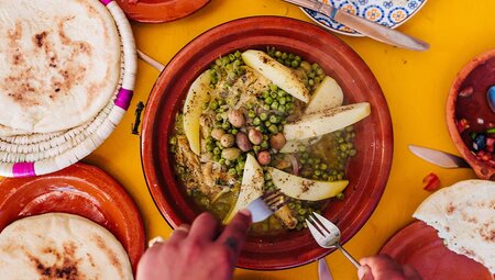 Traveller enjoying a delicious meal in Morocco
