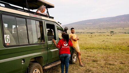 A break on the plains of the Maasai Mara with wildebeest spotting in Maasai Mara National Reserve