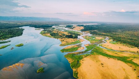 The sprawling green deltas of the Zambezi River