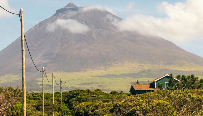 View of the Pico Island volcano and wine country, Azores, Portugal