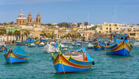 Colorful fishing boats on the Marsaxlokk Harbor, Malta