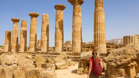 Traveller exploring the Valley of Temples located in Sicily, Italy