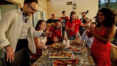 A bit of music and banter with dinner at a local winery in Korcula