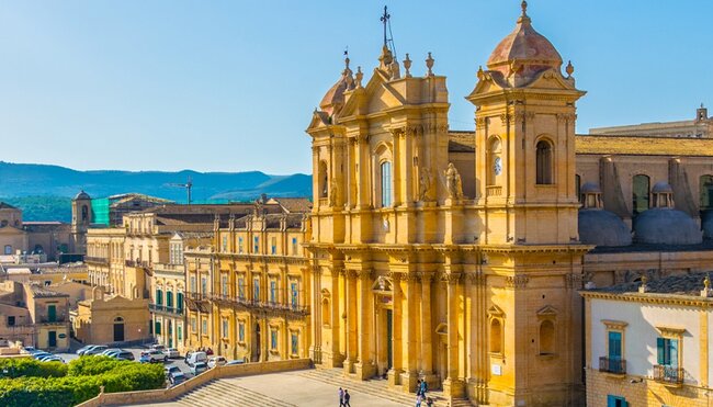 Aerial view of the Basilica Minore di san Nicole, Noto, Sicily, Italy