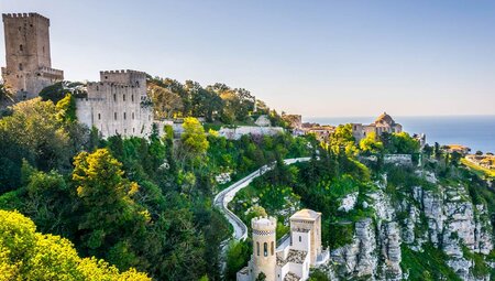 View of houses on mountains cape of Erice, Italy
