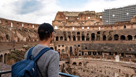 Traveller's point of view of the interior of the Colosseum in Rome, Italy