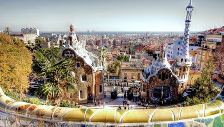 Overlooking the Park Gruel, a complex of architectural and park elements in Barcelona, Catalonia, Spain