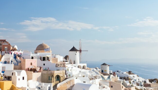 Greece Santorini view woman back