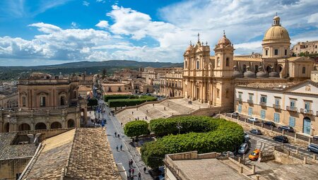 Old town architecture and cathedral of Noto, Italy
