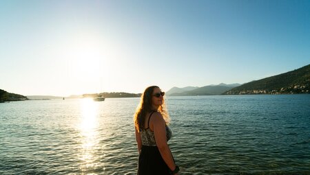 Intrepid traveller on the beach of the Adriatic in Dubrovnik, Croatia