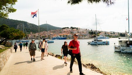 Intrepid leader heads group touring Hvar's coast off Croatia's south coast