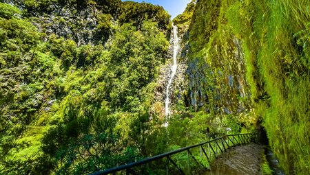 Waterfall on the 25 Fontes hike in Madeira, Portugal