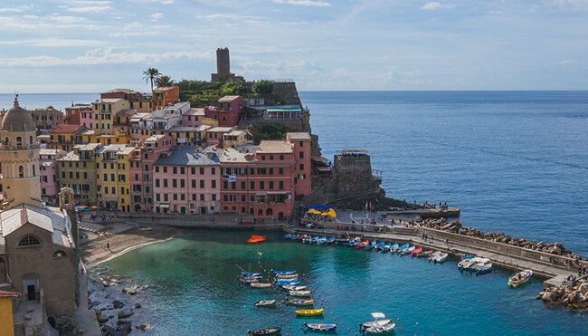 A view over the marina in Vernazza, Cinque Terre, Italy.