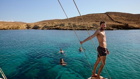Jump right off the boat into the Aegean in the Cyclades