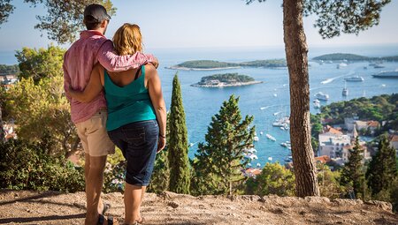 Intrepid travellers view ocean from Hvar Island, Croatia