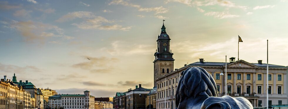 Sonnenuntergang im Stadtzentrum von Göteborg