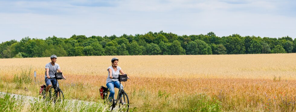 Zwei Radfahrer zwischen den Felder in Mecklenburg Vorpommern