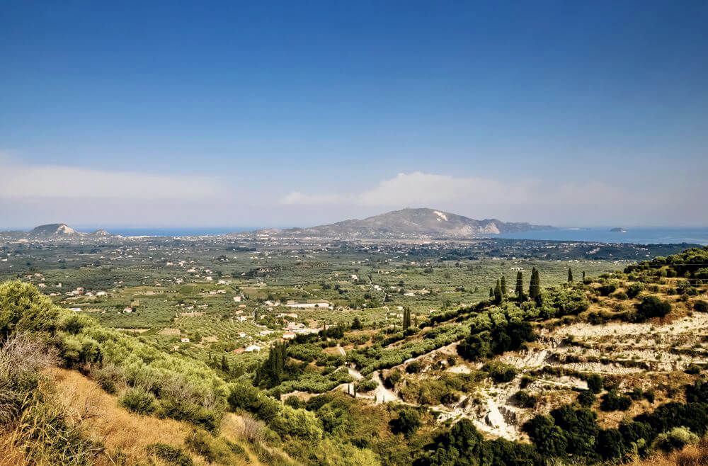 Blick auf das Land und die Küste von Zakynthos