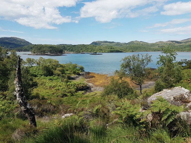 Auf dem Weg zum Castle Tioram wandern wir entlang des Lochs Moidart