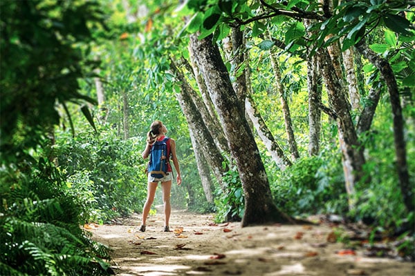 Frau wandert durch den Regenwald in Costa Rica