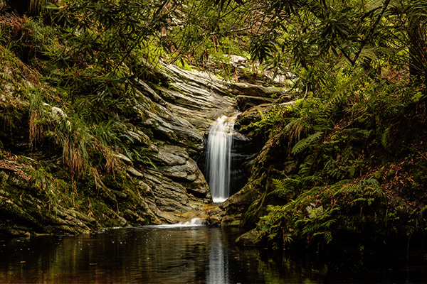 Naturpool mit kleinem Wasserfall auf der Garden Route in Knysna