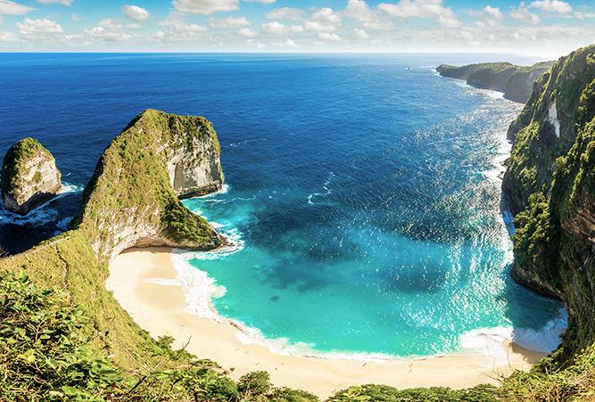 Aussicht Kelingking Beach, Nusa Penida, Bali, Indonesien