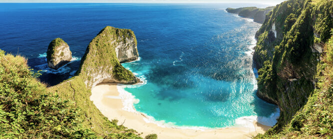 Aussicht Kelingking Beach, Nusa Penida, Bali, Indonesien