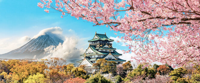 Japan Osaka Burg mit Fuji im Hintergrund