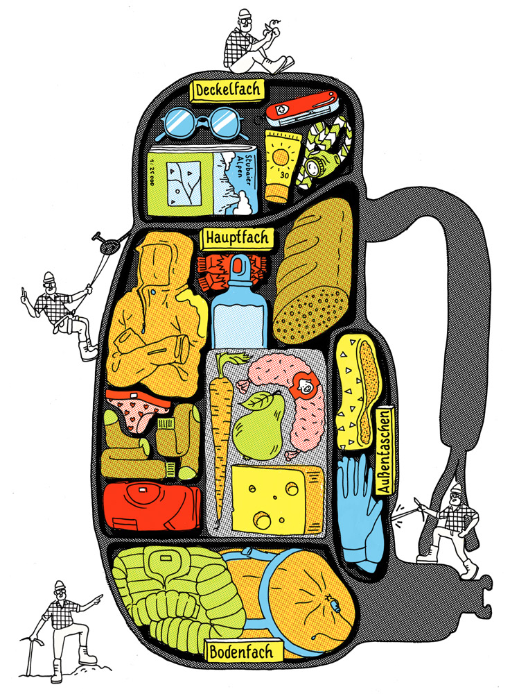 Illustration Rucksack und seine Fächer