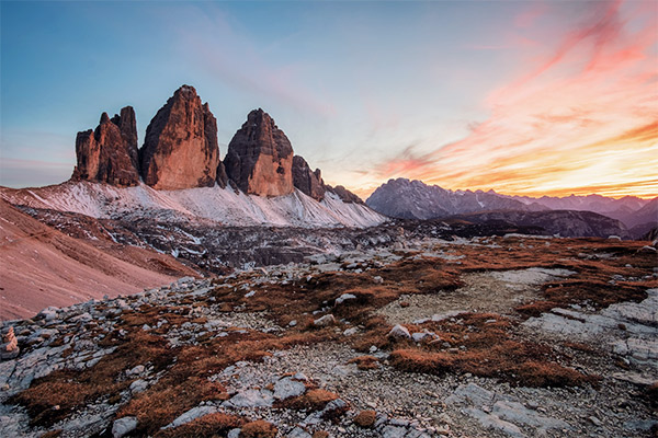 Sonnenuntergang Drei Zinnen, Italien