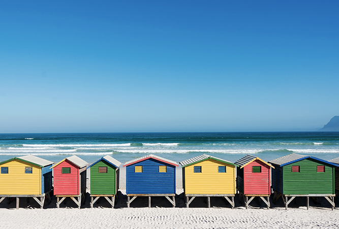 Bunte Badehäuschen in Muizenberg