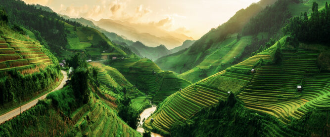 Die Berge und Reisfelder von Mu Cang Chai