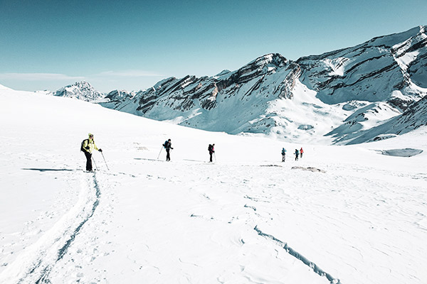 Wandergruppe beim Aufstieg, Dolomiten