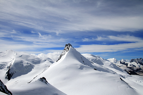 Weg zum Allalinhorn in den Walliser Alpen, Schweiz