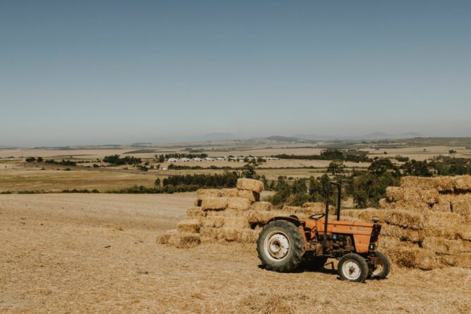 Traktor zwischen Heuhaufen